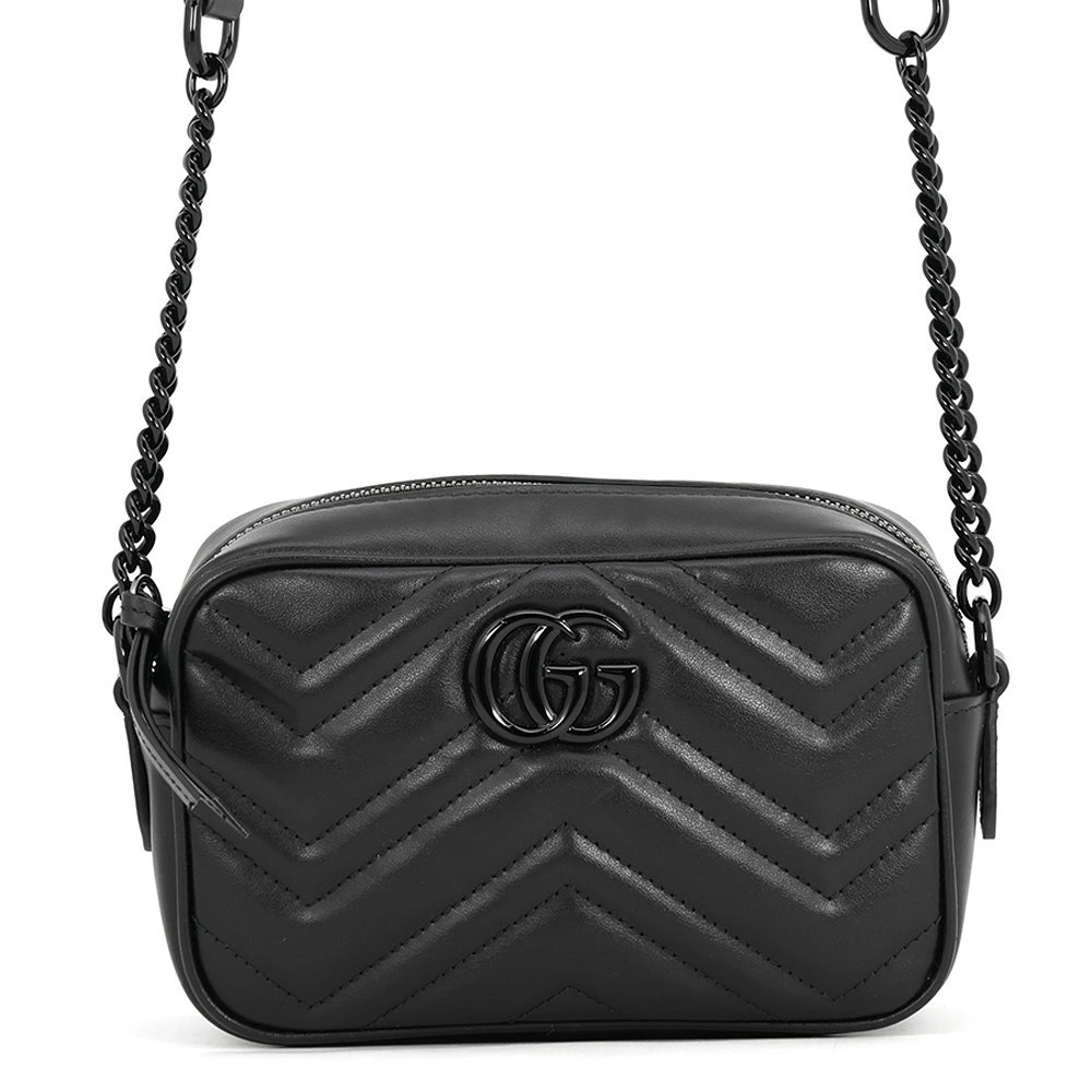 Gucci Chain GG Marmont Leather Camera Shoulder Bag Black